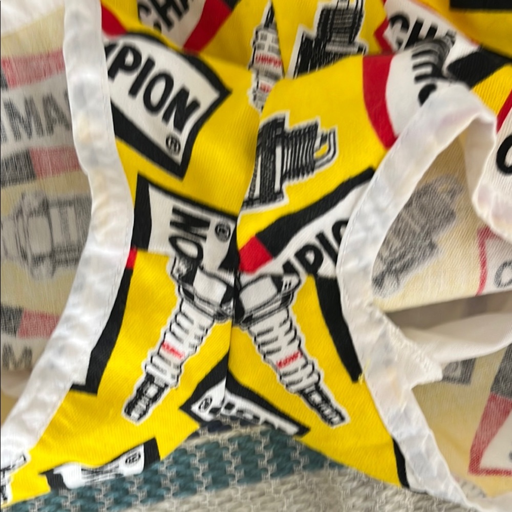 Vintage Champion L spark plug Yellow and Red swim trunks rare Novelty - Picture 7 of 12